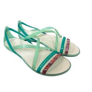 Crocs Isabella Cut-Out Graphic Mint Floral Strappy Sandals Womens Size 7